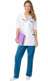 Медицинский костюм «ЛИЗА» женский: куртка, брюки белый с тёмно-бирюзовым