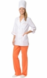 Медицинский костюм Жасмин женский: куртка, брюки, колпак белый с оранжевым