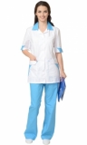 Медицинский костюм Марго женский: куртка, брюки белый с голубым