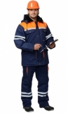 Костюм Лидер зимний: куртка длинная, полукомбинезон синий с оранжевым и светоотражающей полосой