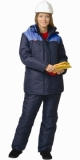 Костюм Снежана женский: куртка длинная, полукомбинезон синий с васильковым