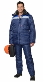 Костюм Строитель зимний: куртка длинная, брюки синий с васильковым и светоотражающей полосой