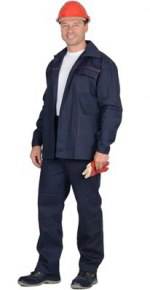 Костюм Профи-2: куртка, брюки (100% узбекская саржа) синий с оранжевым кантом