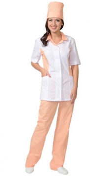 Медицинский костюм Флоренция женский: куртка, брюки, колпак белый с персиковым