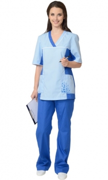 Медицинский костюм Ирина женский: куртка, брюки светло-синий с голубым
