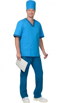 Хирургический костюм Реал мужской: куртка, брюки, колпак светло-синий с бирюзовым