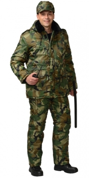 Костюм Охранник зимний: куртка длинная, полукомбинезон камуфлированный зелёный