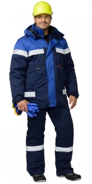 Костюм Сургут зимний: куртка, полукомбинезон тёмно-синий с васильковым и светоотражающей полосой