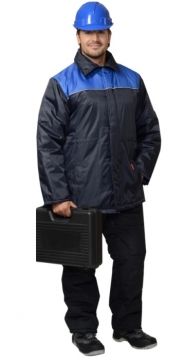 Куртка Бригадир-2 длинная, мужская тёмно-синяя с васильковым
