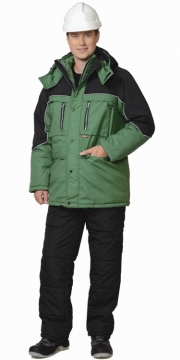 Куртка Вега длинная, зелёная с чёрным