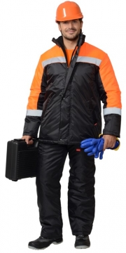 Куртка Гастарбайтер длинная, чёрная с оранжевым и светоотражающей полосой