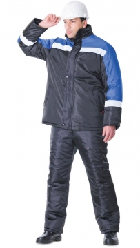 Костюм Гастарбайтер зимний: куртка, брюки чёрный с васильковым и светоотражающей полосой