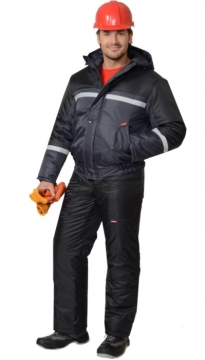Костюм Гастарбайтер-2 зимний: куртка, брюки тёмно-серый с чёрным и светоотражающей полосой