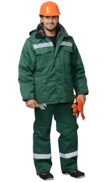 Костюм Мастер-ПРО зимний: куртка длинная, брюки зеленый светоотражающая полоса 50 мм