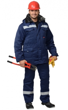 Костюм Мастер-ПРО зимний: куртка длинная, брюки темно-синий, светоотражающая полоса шириной 50 мм
